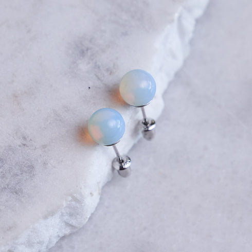 Opal Moonstone | .925 Sterling Silver | Gemstone Stud Earrings